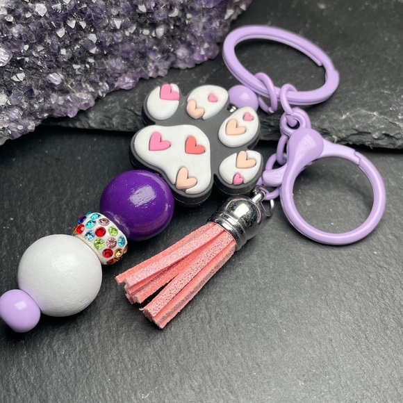 Purple and Pink Heart Paw Keychain - Picture 2 of 5